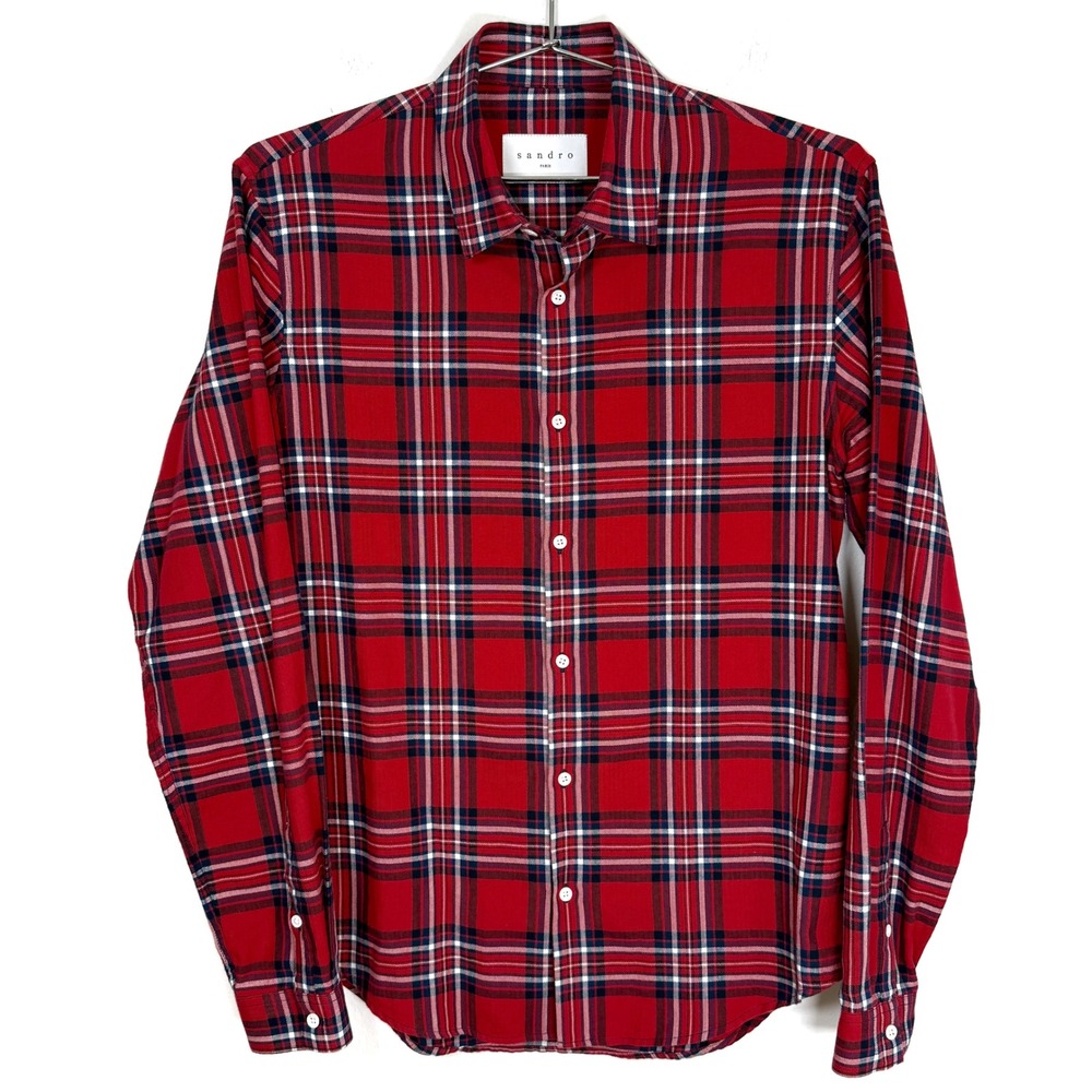 Sandro Paris Red Plaid Button Up Long Sleeve Shirt Size S